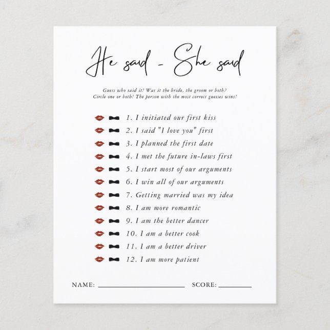 He Said She Said | Modern Minimal Bridal Shower  (Front)