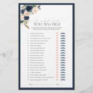 He Said She Said Navy Blue Pink Bridal Shower Game