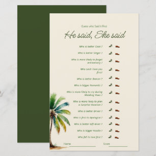 he said she said palm tree bridal shower game