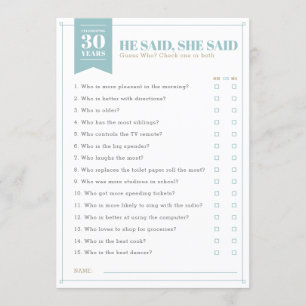He Said, She Said Party Game (Fully customisable) Invitation