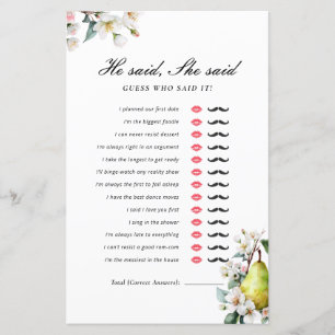 He Said She Said Perfect Pear Bridal Shower Game