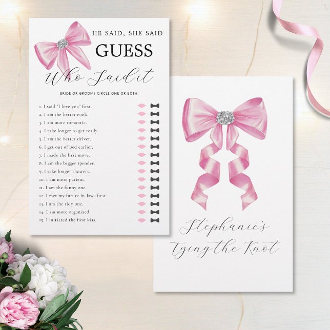 He Said She Said Pink Bow Bridal Shower Game (Creator Uploaded)
