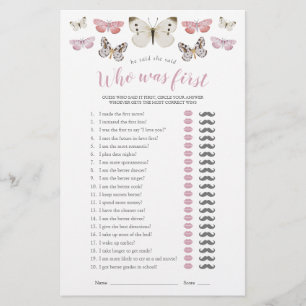 He Said She Said Pink Butterflies Shower Game