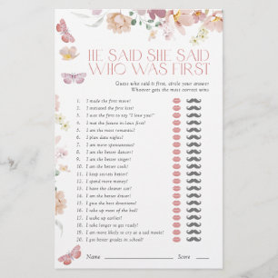 He Said She Said Pink Floral Bridal Shower Game
