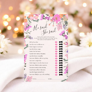 He said she said pink floral bridal shower game