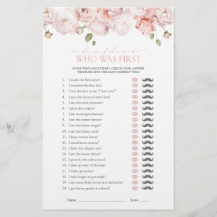 He Said She Said Pink Flowers Bridal Shower Game