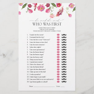 He Said She Said Pink Flowers Bridal Shower Game