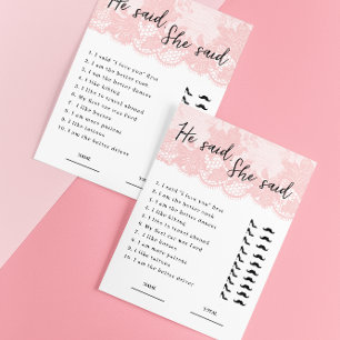 He said, She said Pink Lace Bridal Shower Game