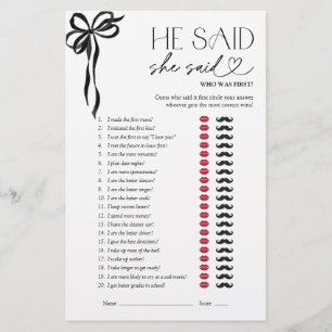 He Said She Said Red Black Bow Bridal Shower Game