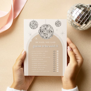 He said, She said Silver Disco Bridal Game Card