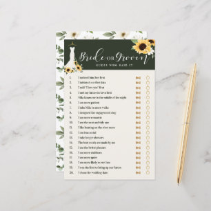 He Said She Said Sunflower Gown Bridal Shower Game
