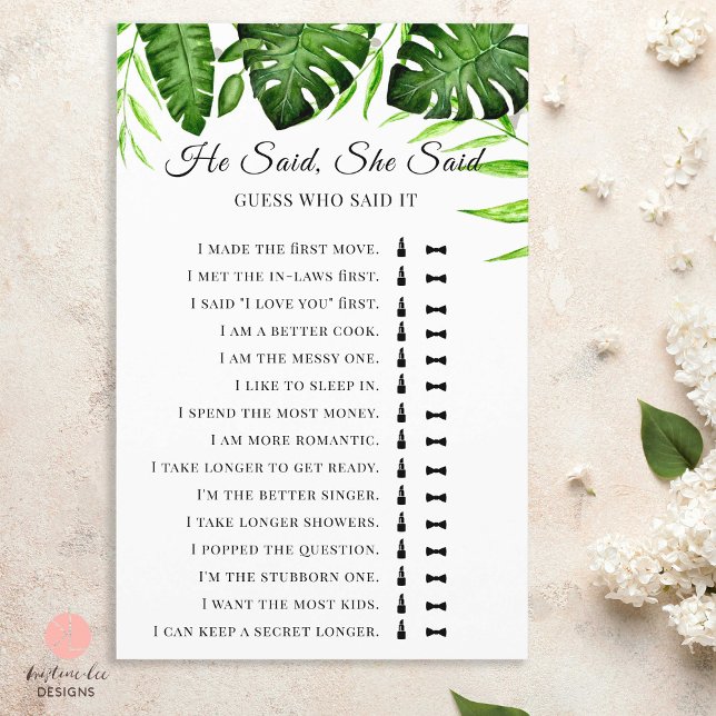 He Said She Said Tropical Bridal Shower Game (Creator Uploaded)