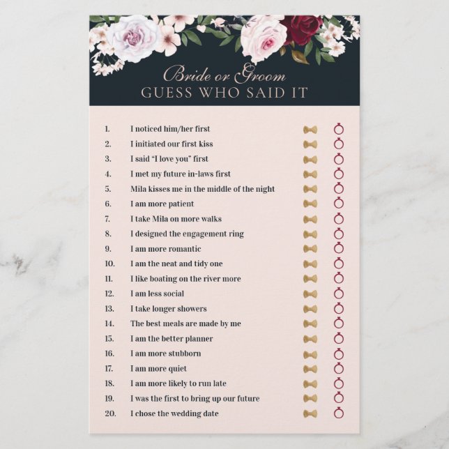 He Said She Said Watercolor Burgundy Navy Florals (Front)