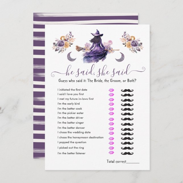 He Said, She Said Witch hitch Bridal Shower game Invitation (Front/Back)