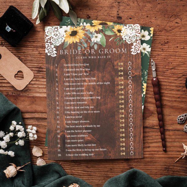 He Said She Said Yellow Floral Sunflower Lace Game Invitation (He Said She Said Yellow Floral Sunflower Lace Game Invitation)
