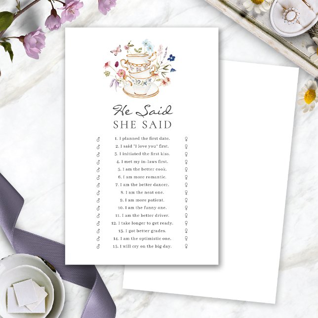He Said Tea Bridal Shower Game (He Said She Said Tea Cup Bridal Shower Game by Painted Paperie
)