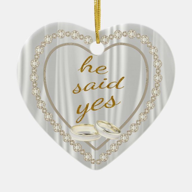 He Said Yes, Photo Engagement Ceramic Tree Decoration (Front)