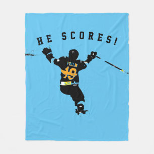 He Scores! - Ice Hockey Player Fleece Blanket