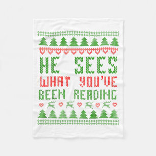 He Sees What You've Been Reading Christmas Book Wo Fleece Blanket