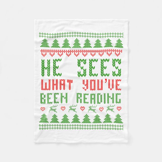 He Sees What You've Been Reading Christmas Book Wo Fleece Blanket (Front)