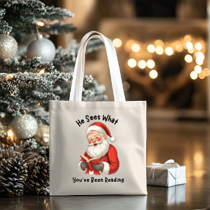 He Sees What You've Been Reading Christmas Bookish Tote Bag
