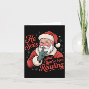 He Sees What You've Been Reading, Retro Santa Chri Card
