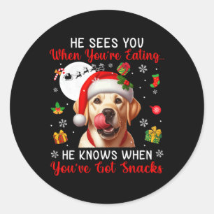 He Sees When You're Eating Snacks Xmas Labrador Re Classic Round Sticker