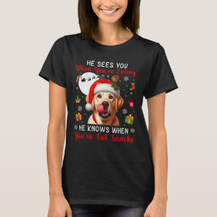 He Sees When You're Eating Snacks Xmas Labrador Re T-Shirt