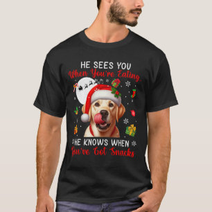 He Sees When You're Eating Snacks Xmas Labrador Re T-Shirt