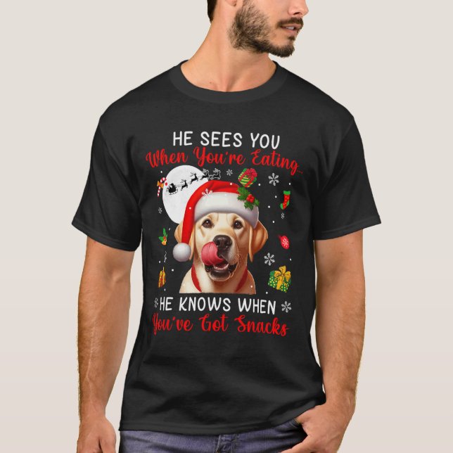 He Sees When You're Eating Snacks Xmas Labrador Re T-Shirt (Front)