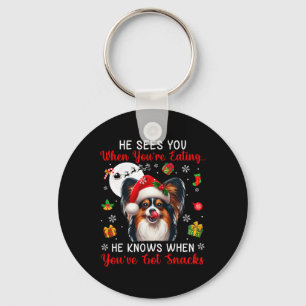 He Sees When You're Eating Snacks Xmas Papillon Ow Key Ring