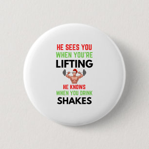 He Sees You When You’re Lifting Santa Claus Jing 6 Cm Round Badge