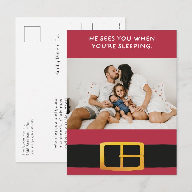 He Sees You When You’re Sleeping Photo Holiday Postcard (Front/Back)