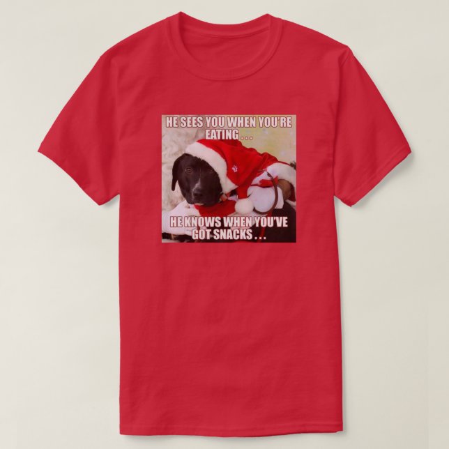 HE SEES YOU WHEN YOU'RE EATING, HE KNOWS WHEN YOU T-Shirt (Design Front)