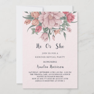 He & She Modern Baby in Bloom Gender Reveal Invitation