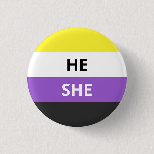 He/She Pronouns Non-Binary Flag Badge (Front)