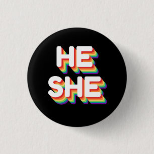 He/She Pronouns Rainbow 3D Retro 3 Cm Round Badge