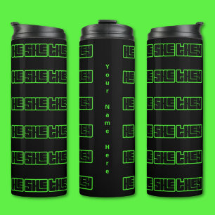 He She They Bold Black & Green Thermal Tumbler