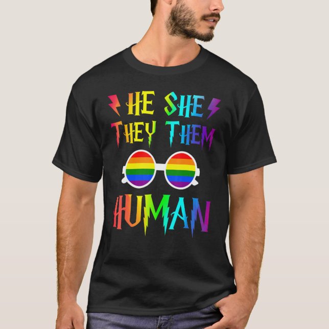 He She They Them Human Lgbtq Gay Pride T-Shirt (Front)