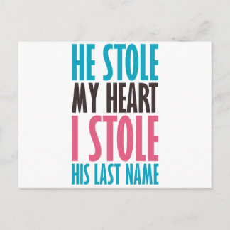 HE STOLE MY HEART (in blue and pink) Postcard