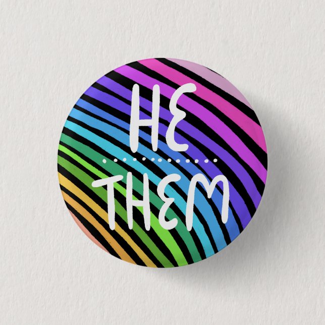 HE/THEM Pronouns Colourful Handlettered Rainbow 3 Cm Round Badge (Front)