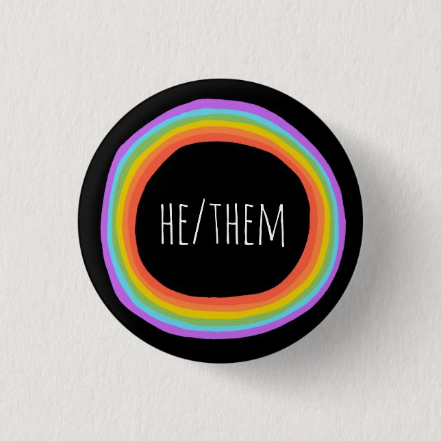 HE/THEM Pronouns Colourful Rainbow Circle Black 3 Cm Round Badge (Front)