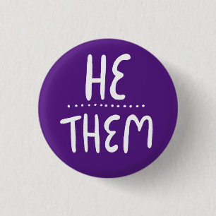 HE/THEM Pronouns Purple Handlettering Minimal 3 Cm Round Badge