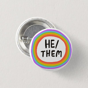 HE/THEM Pronouns Rainbow Circle Button