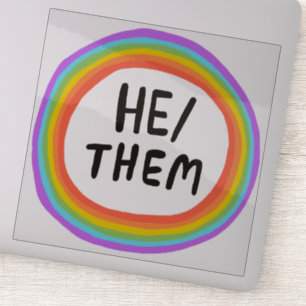 HE/THEM Pronouns Rainbow Circle  Handlettering