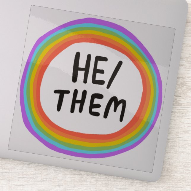 HE/THEM Pronouns Rainbow Circle  Handlettering  (Detail)