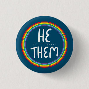 HE/THEM Pronouns Rainbow Handlettered Minimal  But 3 Cm Round Badge