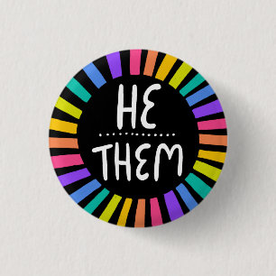 HE / THEM Pronouns Rainbow Handlettered Pride 3 Cm Round Badge