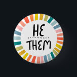 HE / THEM Pronouns Rainbow Handlettered Pride 3 Cm Round Badge<br><div class="desc">Decorate your outfit with this cool art button. Makes a great  gift! You can customise it,  change the background colours and add text too. Check my shop for lots more colours and patterns! Let me know if you'd like something custom too.</div>