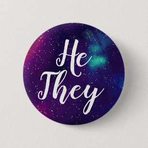 He/They Customisable Galaxy Pronoun 6 Cm Round Badge